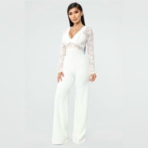 Fashion Nova White Lace Detail Jumpsuit